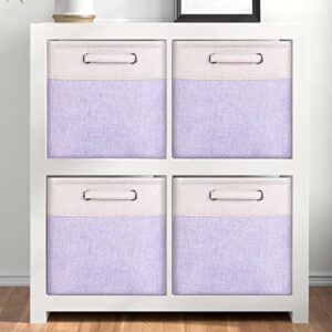 Fabric Cube Storage Bins Foldable Storage Boxes Light Purple and Silver Khaki Patchwork Storage Baskets Cubes Storage Bins with Handle Cube Inserts Storage for Home and Office Supplies 13x13x13 cube organizer bin Pack of 3