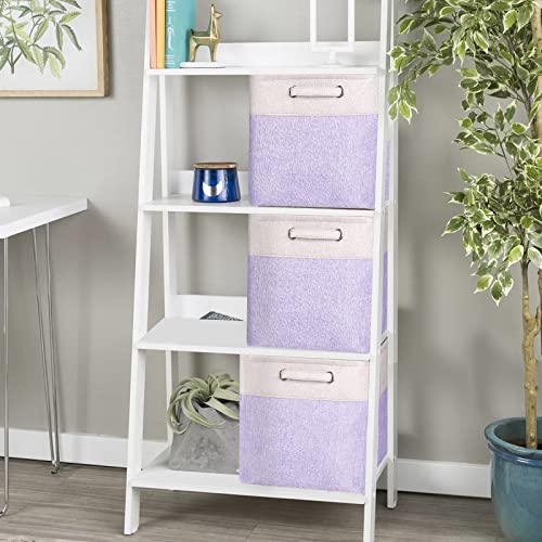 Fabric Cube Storage Bins Foldable Storage Boxes Light Purple and Silver Khaki Patchwork Storage Baskets Cubes Storage Bins with Handle Cube Inserts Storage for Home and Office Supplies 13x13x13 cube organizer bin Pack of 3