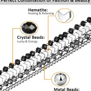 Fastgo Bracelet Band Beaded Compatible with Apple Watch 38mm 40mm 41mm 42mm 44mm 45mm 49mm Women,Fashion Elastic Stretch Strap Bands for Iwatch SE&Series 9 Ultra 8 7 6 5 4 3 2 1(Black/Sliver/Grey,S/M)