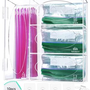 KMOLY Ziplock Bag Storage Organizer Plastic Bag Organizer Holder Acrylic Kitchen Food Storage Bag Dispenser for Gallon Quart Sandwich and Snack Compatible with Ziploc Solimo Hefty Glad Bags