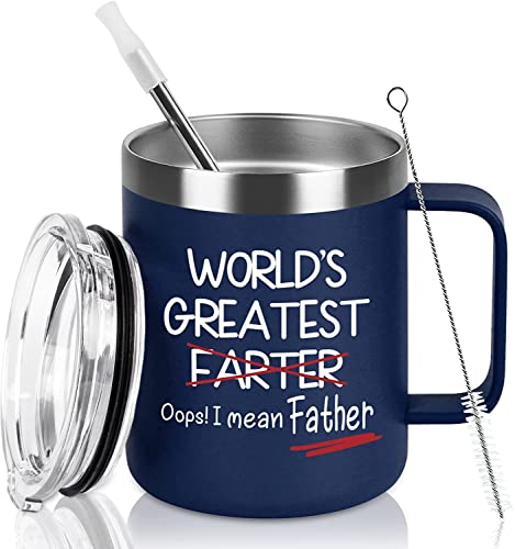 Qtencas Dad Gifts, World's Greatest Farter, I Mean Father Travel Mug Best Dad Tumbler Funny Father's Day Birthday Christmas Gifts for Dad Father Papa, 12 Oz Insulated Stainless Steel Mug, Navy Blue