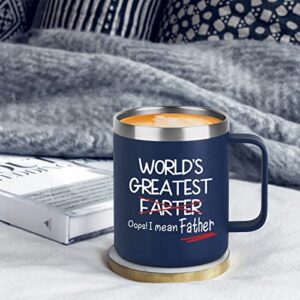 Qtencas Dad Gifts, World's Greatest Farter, I Mean Father Travel Mug Best Dad Tumbler Funny Father's Day Birthday Christmas Gifts for Dad Father Papa, 12 Oz Insulated Stainless Steel Mug, Navy Blue