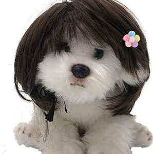 Dog Wig Costume for Small Medium Large Dogs with Head Flower, Trimmable Pet Cosplay Cat Decoration for Halloween, Christmas, Parties