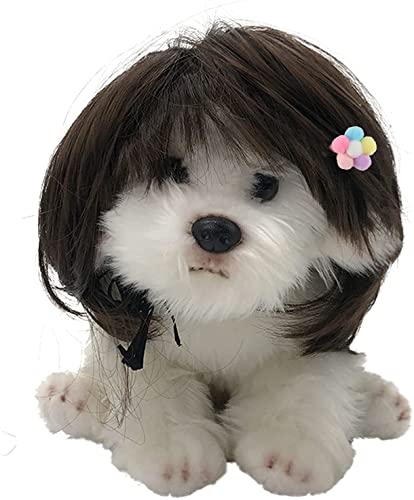 Dog Wig Costume for Small Medium Large Dogs with Head Flower, Trimmable Pet Cosplay Cat Decoration for Halloween, Christmas, Parties