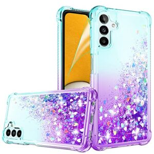 galaxy a13 5g case, gradient liquid glitter, tpu protective cover with hd screen protector - teal/purple