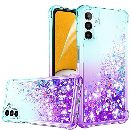 Galaxy A13 5G Case, Gradient Liquid Glitter, TPU Protective Cover with HD Screen Protector - Teal/Purple