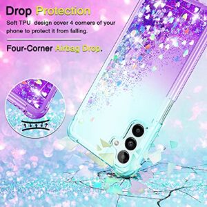 Galaxy A13 5G Case, Gradient Liquid Glitter, TPU Protective Cover with HD Screen Protector - Teal/Purple