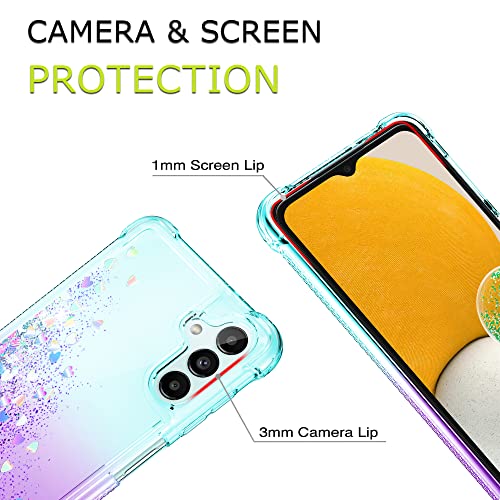Galaxy A13 5G Case, Gradient Liquid Glitter, TPU Protective Cover with HD Screen Protector - Teal/Purple