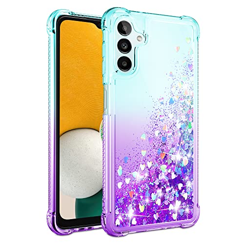 Galaxy A13 5G Case, Gradient Liquid Glitter, TPU Protective Cover with HD Screen Protector - Teal/Purple