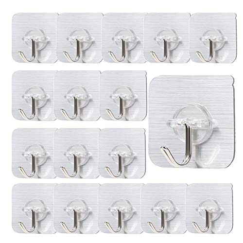 60 Pack Adhesive Hooks 24lb(Max) Adhesive Wall Hooks, Self Adhesive Hooks Heavy Duty Adhesive Hooks for Kitchens Bathroom Office, Sliver