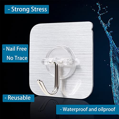 60 Pack Adhesive Hooks 24lb(Max) Adhesive Wall Hooks, Self Adhesive Hooks Heavy Duty Adhesive Hooks for Kitchens Bathroom Office, Sliver