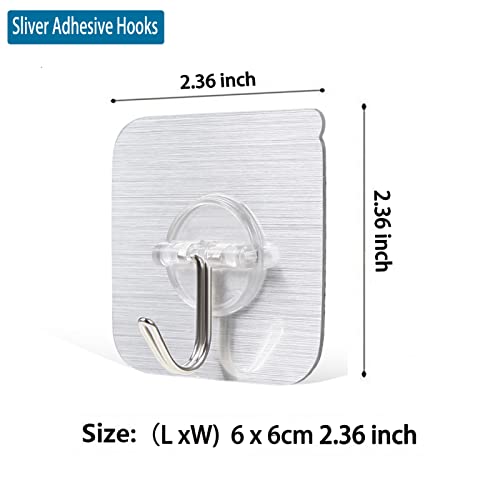 60 Pack Adhesive Hooks 24lb(Max) Adhesive Wall Hooks, Self Adhesive Hooks Heavy Duty Adhesive Hooks for Kitchens Bathroom Office, Sliver