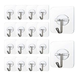 cologo adhesive hooks 24lb(max) 60 pack heavy duty self adhesive hooks, transparent reusable seamless adhesive wall hooks for kitchens, bathroom, office