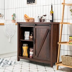 Giantex Buffet Sideboard, Kitchen Storage Cabinet with Sliding Barn Door, Farmhouse Coffee Bar Station, Stationary Island for Dining Room Console Table Entryway Living Room (Rustic Brown)