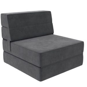 pemberly row microfiber 3-in-1 comfy flip out chair & sleeper in gray