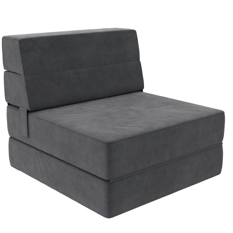 Pemberly Row Microfiber 3-in-1 Comfy Flip Out Chair & Sleeper in Gray