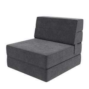 Pemberly Row Microfiber 3-in-1 Comfy Flip Out Chair & Sleeper in Gray