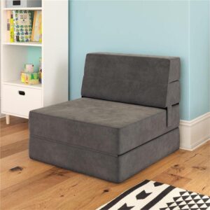 Pemberly Row Microfiber 3-in-1 Comfy Flip Out Chair & Sleeper in Gray