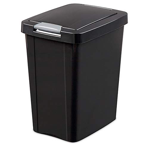 Sterilite 7.5 Gallon TouchTop Narrow Plastic Wastebasket with Secure Titanium Latch for Kitchen, Bathroom, and Office Use, Black (8 Pack)