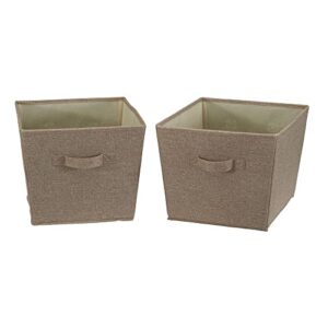 household essentials medium fabric storage bins 2 pack, storage bins with handles, poly linen fabric with wire framing, great for shelving organization, latte linen