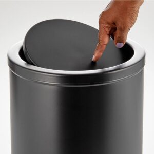 mDesign Small Round Metal 4.8 Gallon Covered Bathroom Garbage Swing Lid Trash Can Waste Basket Bin for Bathroom, Bedroom, Kitchen, Craft Room, Office, Laundry Room, Garage - Black