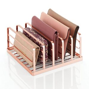 mDesign Metal Divided Stackable Purse Organizer for Closets, Bedrooms, Dressers, Shelves - Closet Shelf Storage Solution for Purses, Clutches, Wallets, Accessories - 5 Sections - Rose Gold