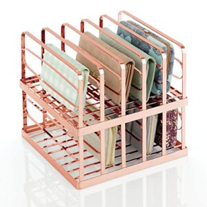 mDesign Metal Divided Stackable Purse Organizer for Closets, Bedrooms, Dressers, Shelves - Closet Shelf Storage Solution for Purses, Clutches, Wallets, Accessories - 5 Sections - Rose Gold