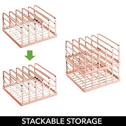 mDesign Metal Divided Stackable Purse Organizer for Closets, Bedrooms, Dressers, Shelves - Closet Shelf Storage Solution for Purses, Clutches, Wallets, Accessories - 5 Sections - Rose Gold