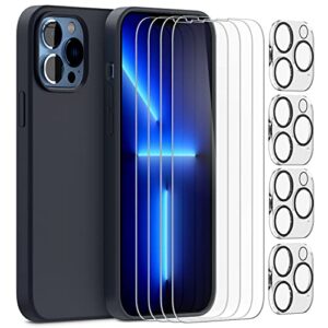 zonlaky 9 in 1 bundle designed for iphone 13 pro max case 6.7 inch compatible + 4 pack tempered glass screen protector + 4 pack camera lens protectors + 1 silicone bumper cover - midnight