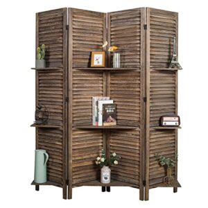 Proman Products Rancho Shelf 4 Panel Room Divider FS17191, Folding Screen, Privacy Screen, Room Partition, Paulownia Wood, (Max Extend with Shelves) 47" W x 11" D x 67" H, Rustic Brown