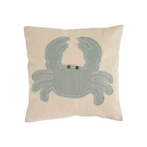 creative co-op cotton appliqued crab, embroidery and buttons pillow, 16" l x 16" w x 2" h, multicolor