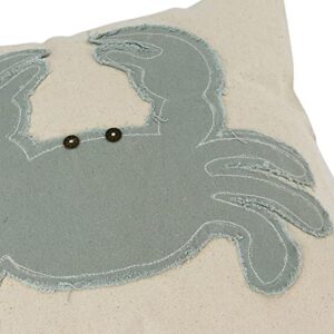 Creative Co-Op Cotton Appliqued Crab, Embroidery and Buttons Pillow, 16" L x 16" W x 2" H, Multicolor