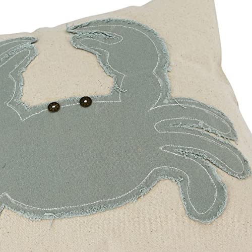 Creative Co-Op Cotton Appliqued Crab, Embroidery and Buttons Pillow, 16" L x 16" W x 2" H, Multicolor