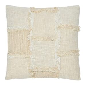 creative co-op woven cotton and wool patchwork frayed edges pillow, 18" l x 18" w x 2" h, cream