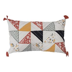 creative co-op cotton patchwork quilted lumbar kantha stitch and tassels pillow, 20" l x 12" w x 2" h, multicolor
