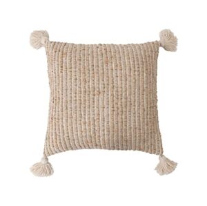 creative co-op woven cotton striped tassels pillow, 20" l x 20" w x 2" h, cream