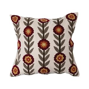 creative co-op cotton embroidered pillow with flowers
