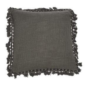 creative co-op cotton slub gold thread-wrapped tassels pillow, 20"l x 20"w x 2"h, gray