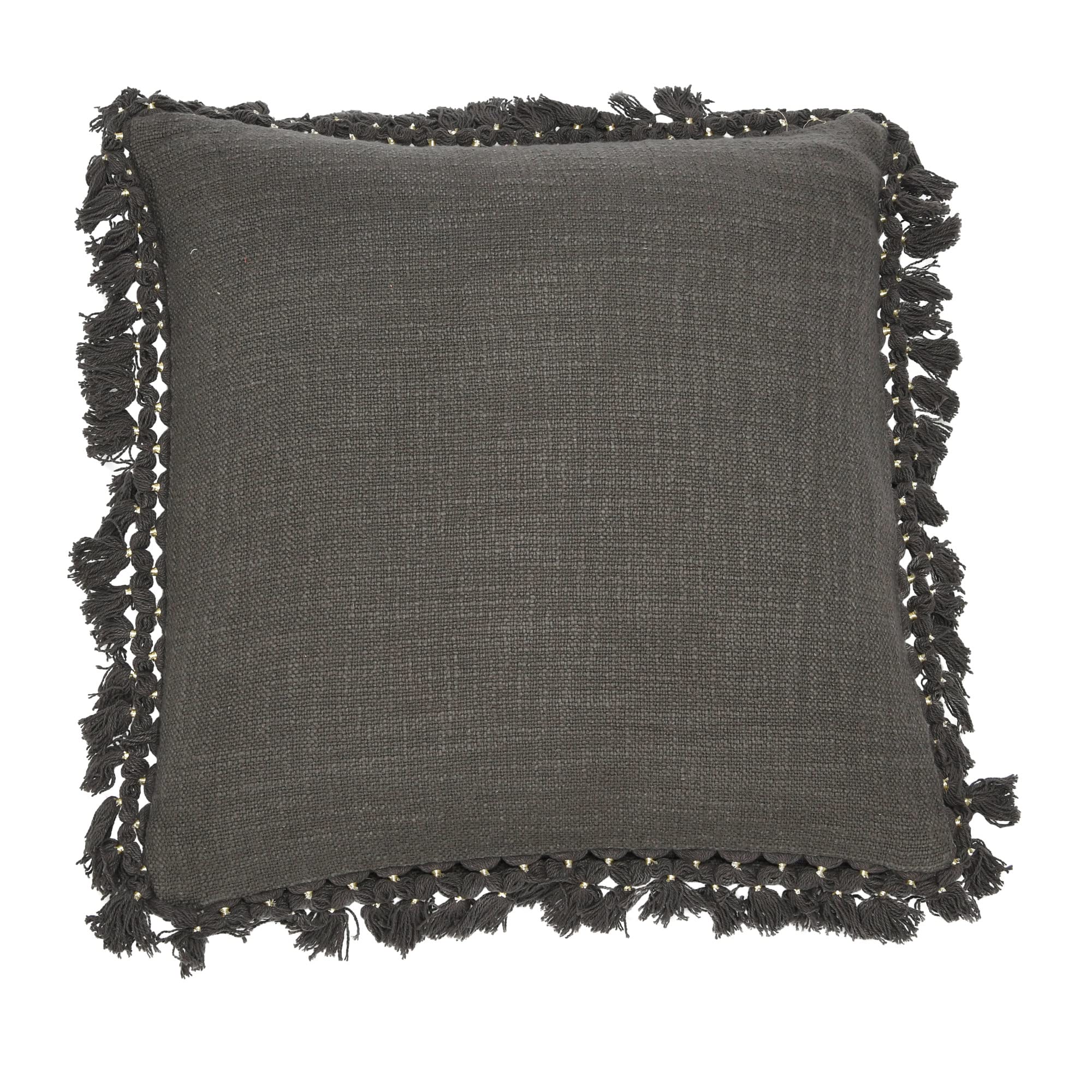 Creative Co-Op Cotton Slub Gold Thread-Wrapped Tassels Pillow, 20"L x 20"W x 2"H, Gray