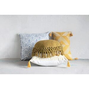 Creative Co-Op Cotton Embroidered Lumbar Tassels Pillow, 20" L x 12" W x 2" H, Multicolor