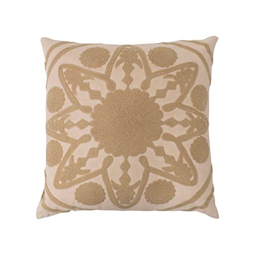 Creative Co-Op Cotton Embroidery Pillow, 20" L x 20" W x 2" H, Natural