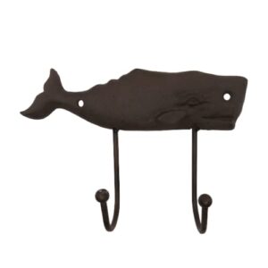 needzo nautical cast iron key hook, rustic whale coat hooks, keys, leashes, towel holders, decorative indoor outdoor wall hanging home organizing accessory, 5 x 7 inches
