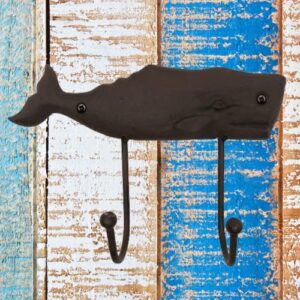 Needzo Nautical Cast Iron Key Hook, Rustic Whale Coat Hooks, Keys, Leashes, Towel Holders, Decorative Indoor Outdoor Wall Hanging Home Organizing Accessory, 5 x 7 inches