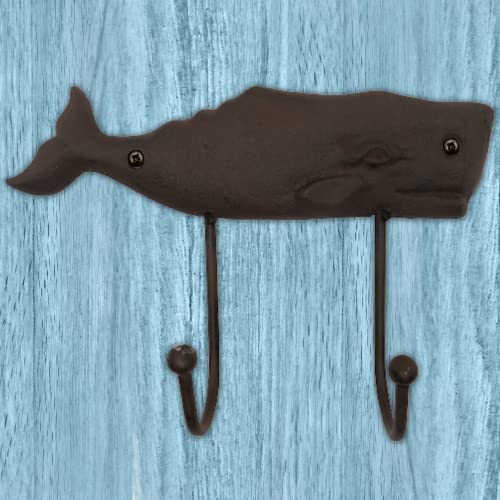 Needzo Nautical Cast Iron Key Hook, Rustic Whale Coat Hooks, Keys, Leashes, Towel Holders, Decorative Indoor Outdoor Wall Hanging Home Organizing Accessory, 5 x 7 inches