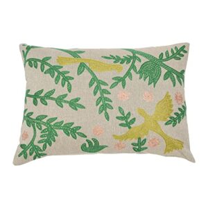 creative co-op cotton chambray lumbar bird embroidery pillow, 20" l x 14" w x 2" h, multicolor