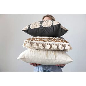 Creative Co-Op Cotton Pillow with Embroidery, Chambray Back