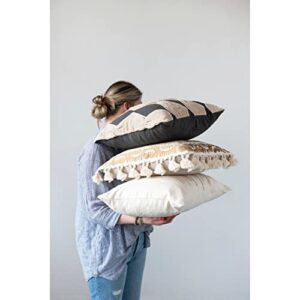 Creative Co-Op Cotton Pillow with Embroidery, Chambray Back