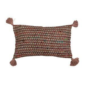 creative co-op woven cotton blend lumbar tassels and chambray back pillow, 24" l x 14" w x 2" h, multicolor