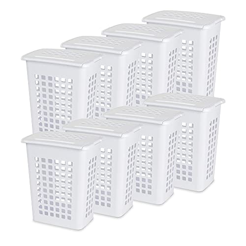 Sterilite Rectangular LiftTop Plastic Slim Laundry Hamper Basket Bin with Sturdy Rim and Lid for Easy Transportation and Storage of Laundry (8 Pack)