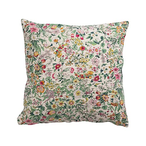 Creative Co-Op Cotton Printed Kantha Stitch and Floral Pattern Pillow, 18" L x 18" W x 2" H, Multicolor